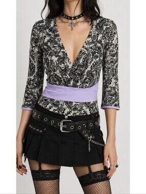 Y2K Babydoll Top Black White Purple Goth Whimsigoth Fairycore Grunge Mesh